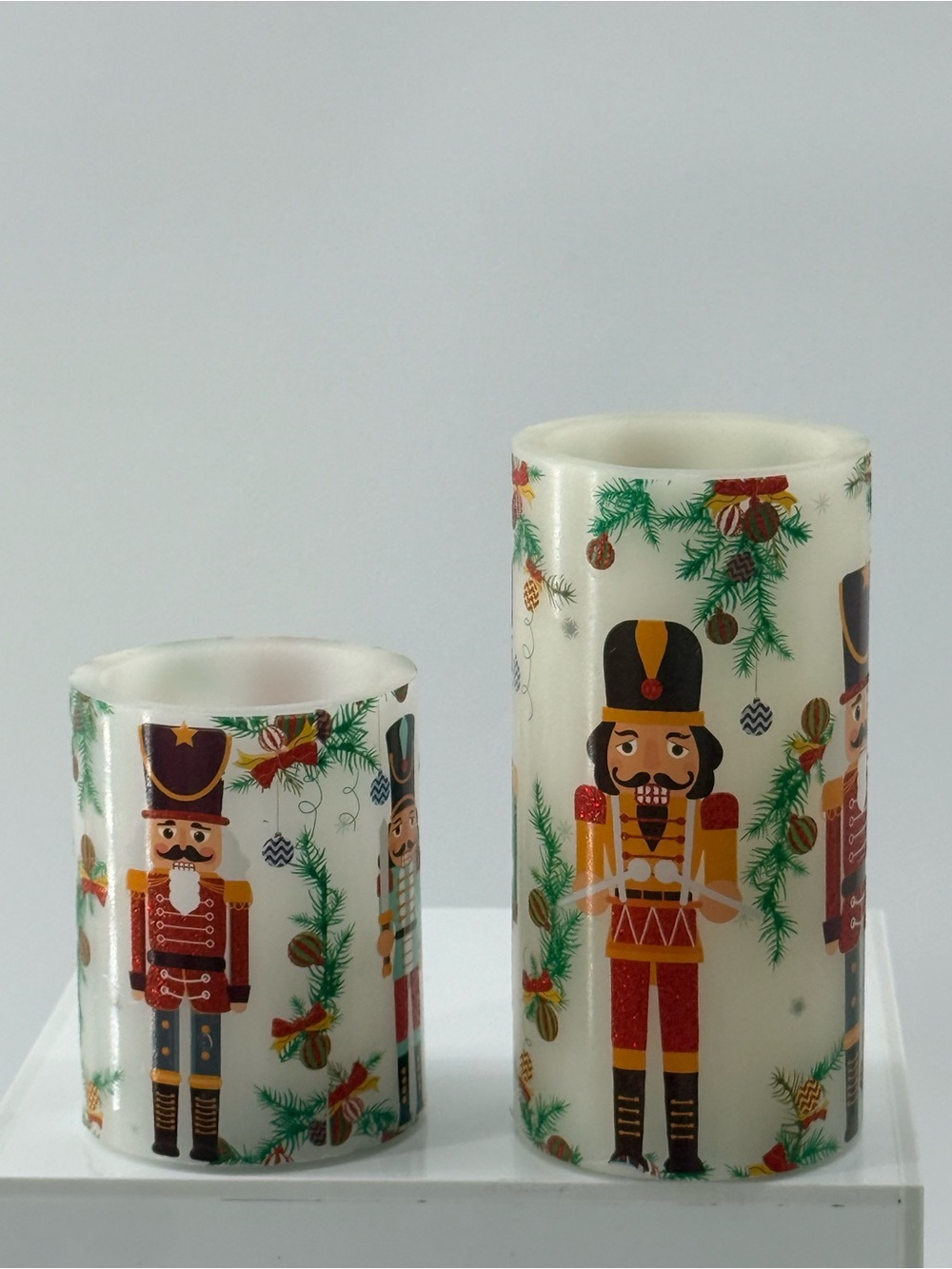 White Nutcracker LED Candle Set - Holiday Decorative Pillars